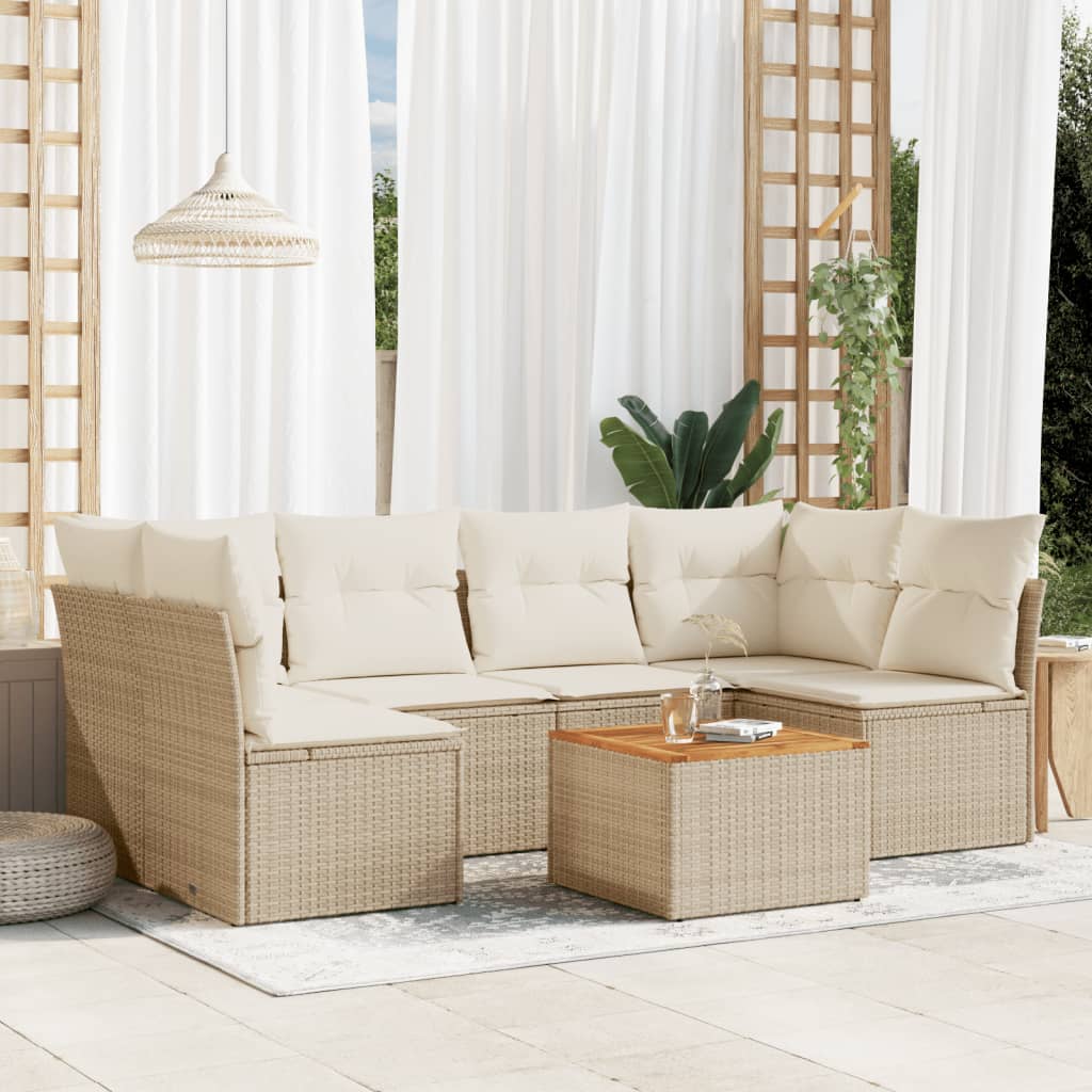 7-delige Loungeset met kussens poly rattan beige is nu te koop bij PeponiXL, paradijselijk wonen!