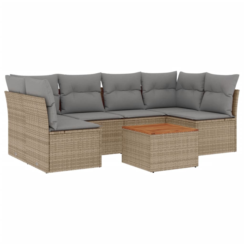 7-delige Loungeset met kussens poly rattan gemengd beige is nu te koop bij PeponiXL, paradijselijk wonen!