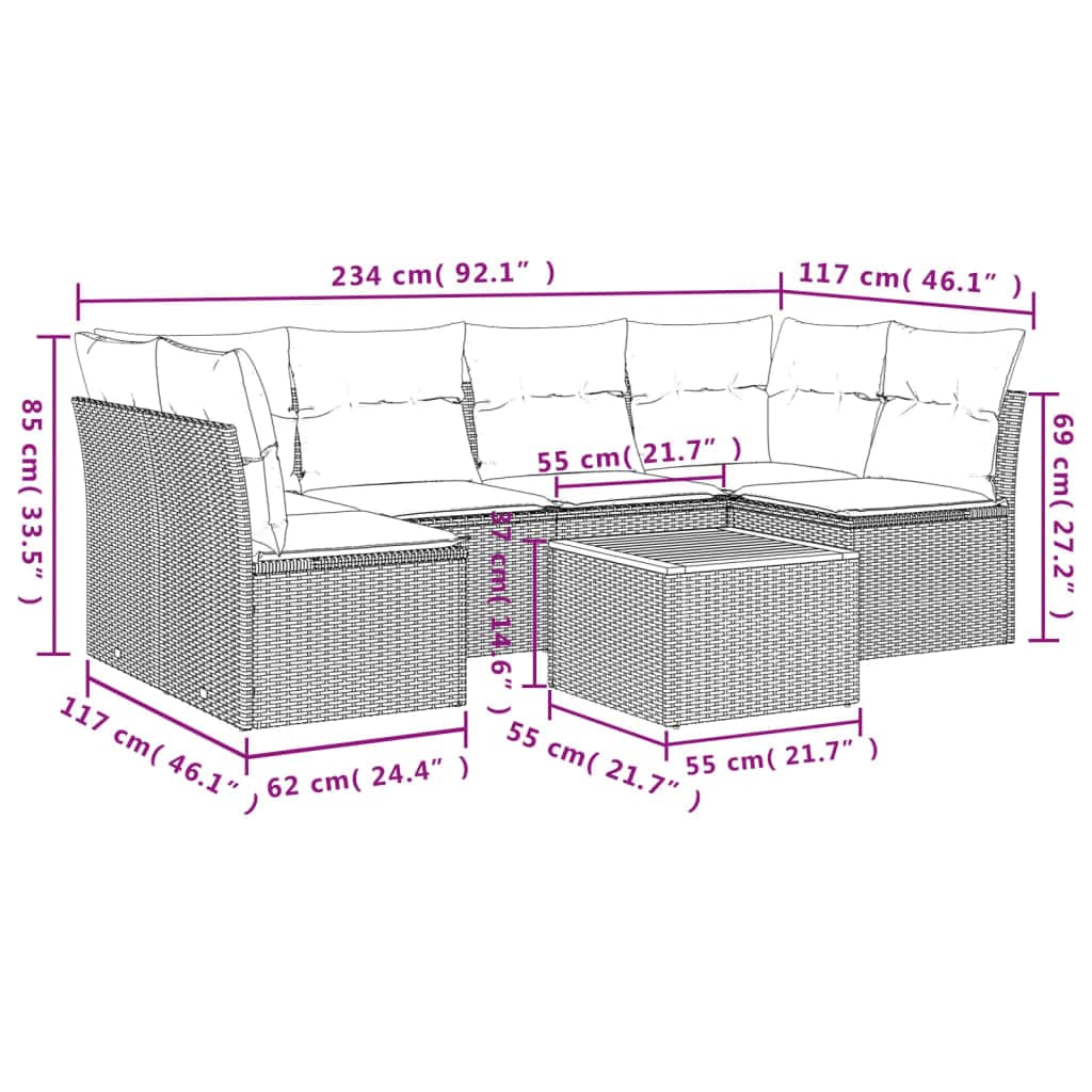 7-delige Loungeset met kussens poly rattan grijs is nu te koop bij PeponiXL, paradijselijk wonen!