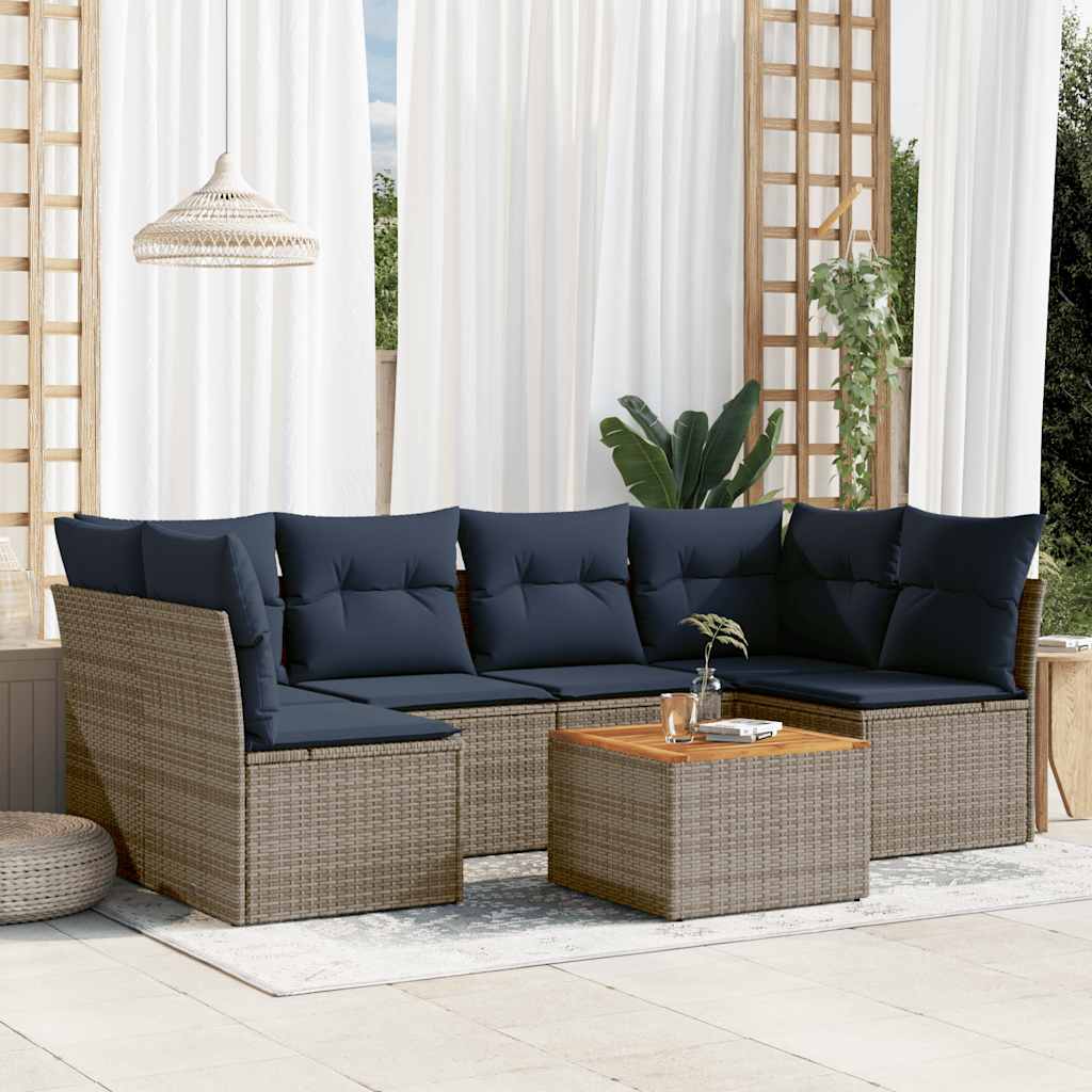 7-delige Loungeset met kussens poly rattan grijs is nu te koop bij PeponiXL, paradijselijk wonen!