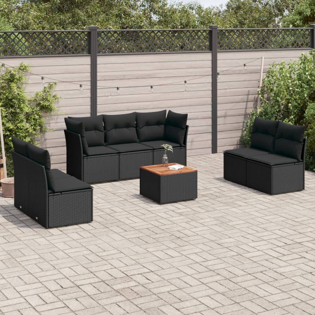 8-delige Loungeset met kussens poly rattan zwart is nu te koop bij PeponiXL, paradijselijk wonen!