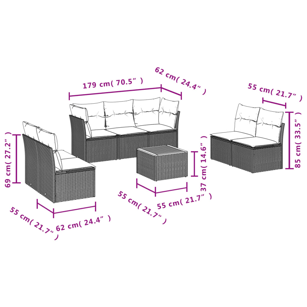 8-delige Loungeset met kussens poly rattan beige is nu te koop bij PeponiXL, paradijselijk wonen!