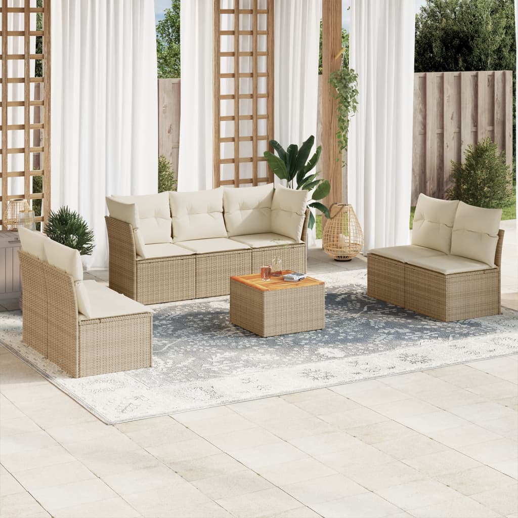 8-delige Loungeset met kussens poly rattan beige is nu te koop bij PeponiXL, paradijselijk wonen!