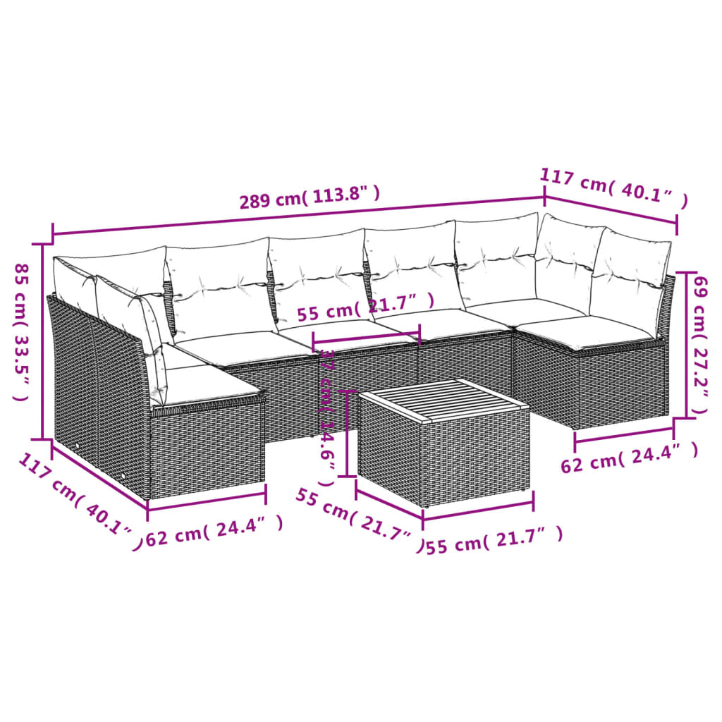 8-delige Loungeset met kussens poly rattan zwart is nu te koop bij PeponiXL, paradijselijk wonen!