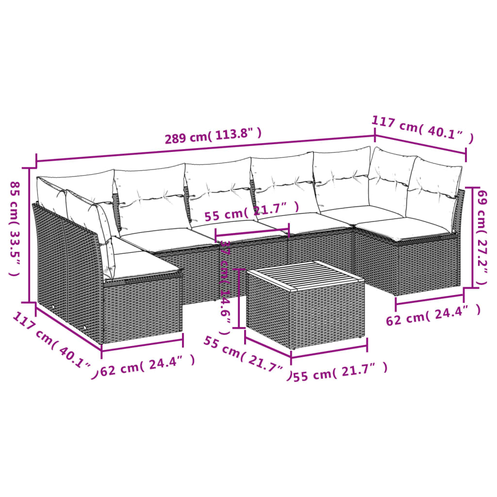 8-delige Loungeset met kussens poly rattan gemengd beige is nu te koop bij PeponiXL, paradijselijk wonen!