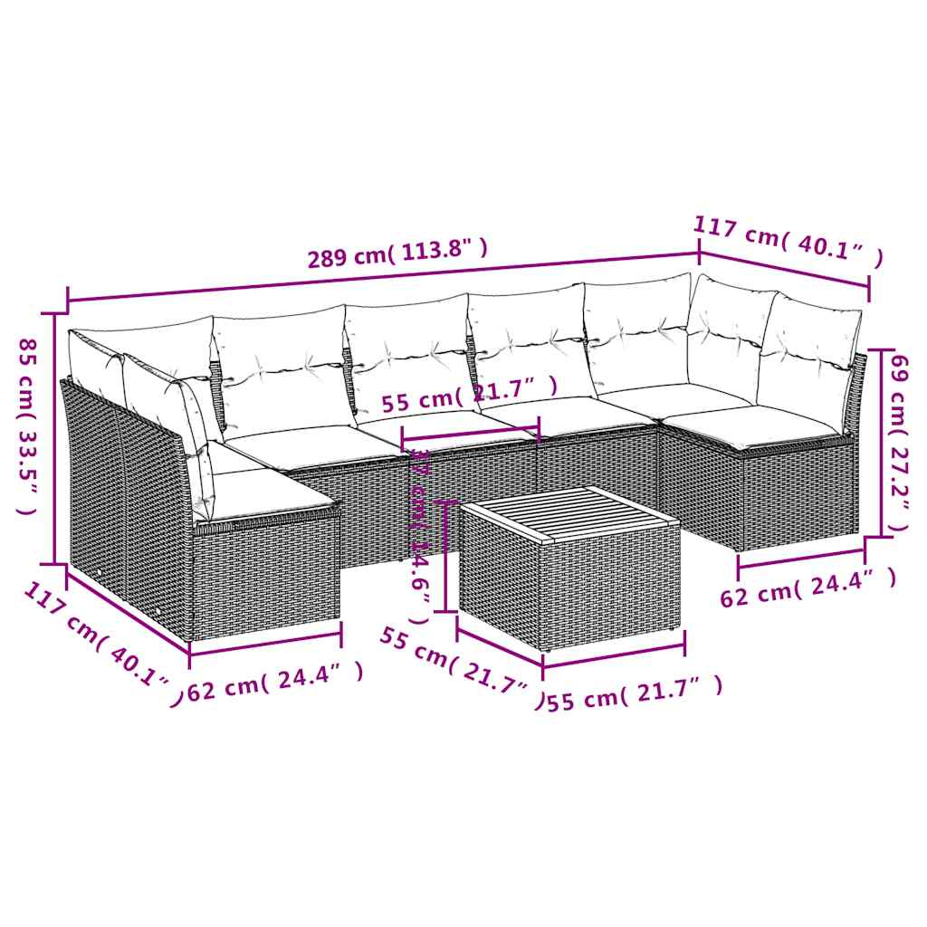 8-delige Loungeset met kussens poly rattan grijs is nu te koop bij PeponiXL, paradijselijk wonen!