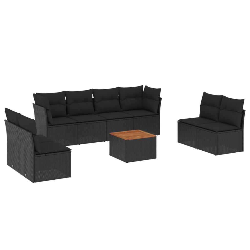 9-delige Loungeset met kussens poly rattan zwart is nu te koop bij PeponiXL, paradijselijk wonen!