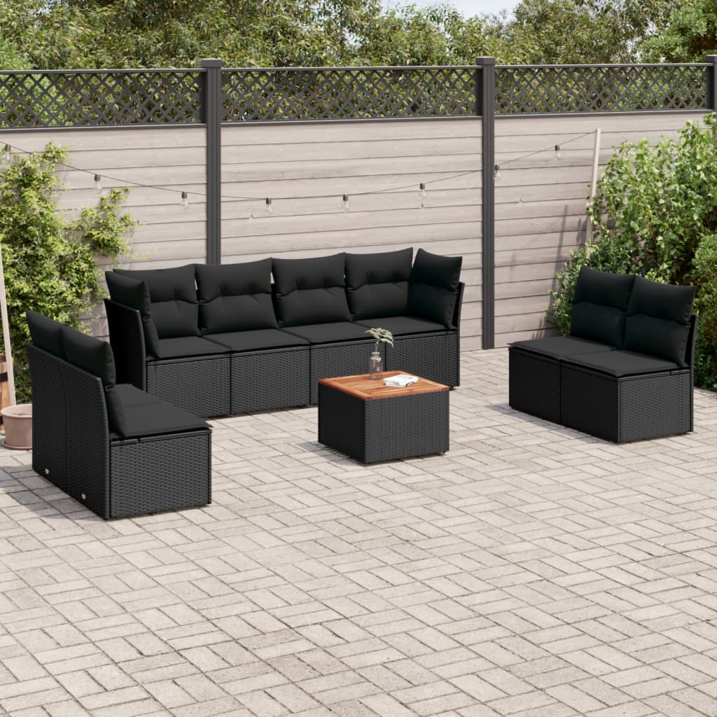 9-delige Loungeset met kussens poly rattan zwart is nu te koop bij PeponiXL, paradijselijk wonen!