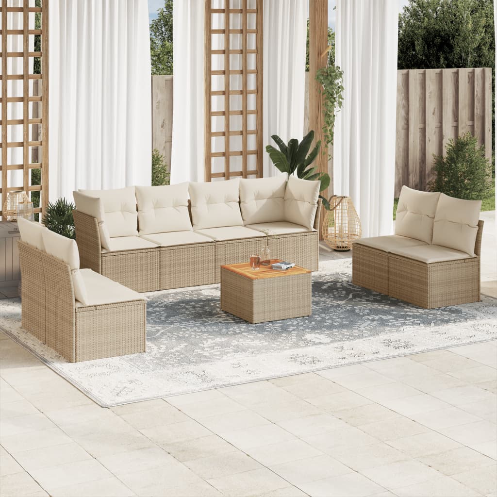 9-delige Loungeset met kussens poly rattan beige is nu te koop bij PeponiXL, paradijselijk wonen!