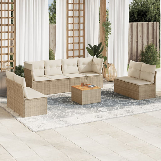 9-delige Loungeset met kussens poly rattan beige is nu te koop bij PeponiXL, paradijselijk wonen!