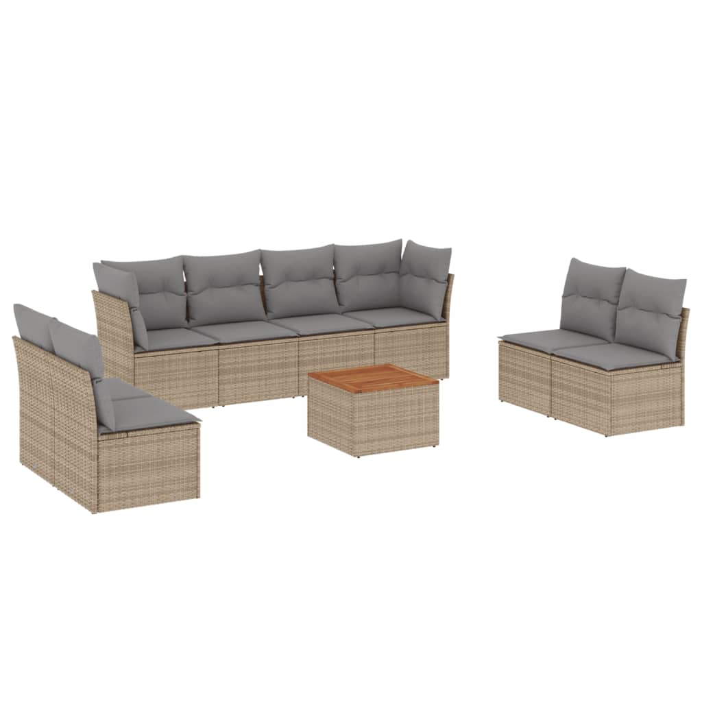 9-delige Loungeset met kussens poly rattan gemengd beige is nu te koop bij PeponiXL, paradijselijk wonen!