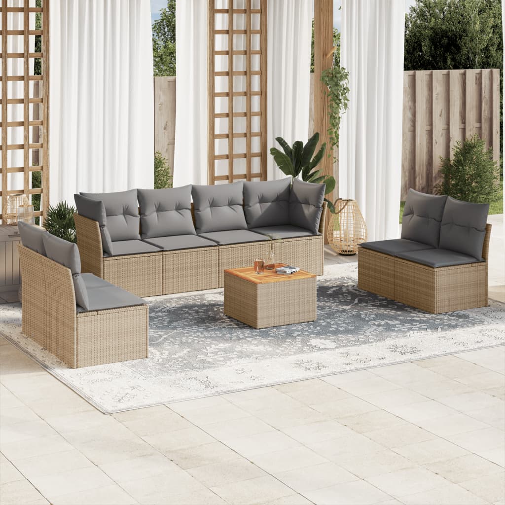 9-delige Loungeset met kussens poly rattan gemengd beige is nu te koop bij PeponiXL, paradijselijk wonen!