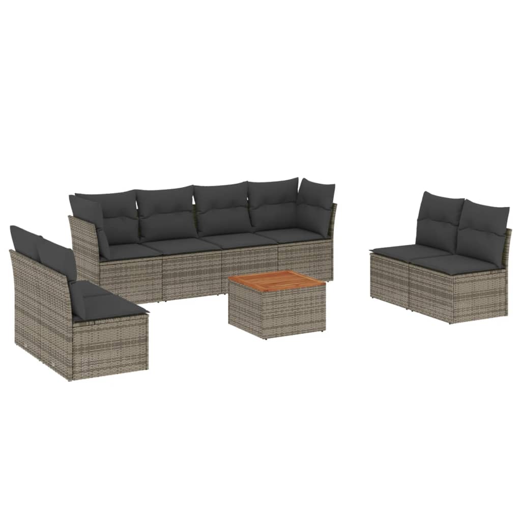 9-delige Loungeset met kussens poly rattan grijs is nu te koop bij PeponiXL, paradijselijk wonen!