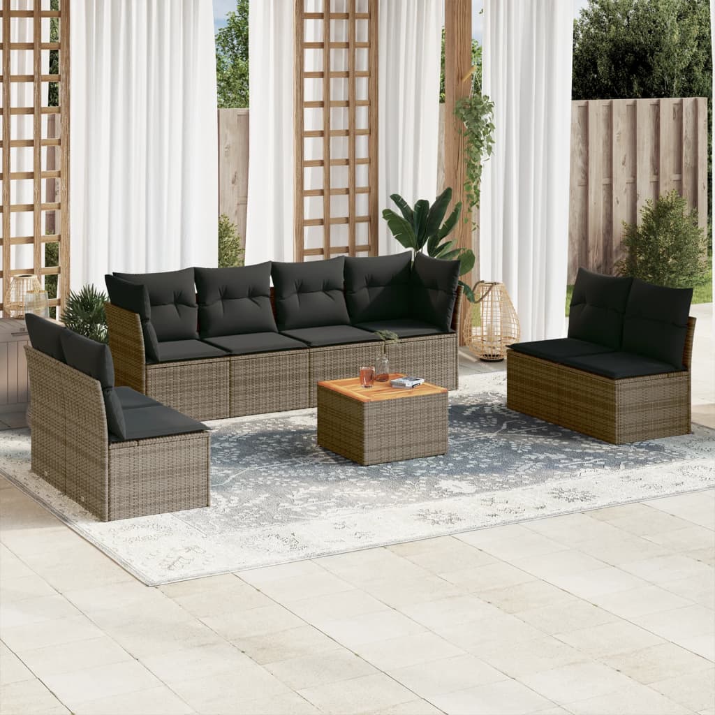 9-delige Loungeset met kussens poly rattan grijs is nu te koop bij PeponiXL, paradijselijk wonen!