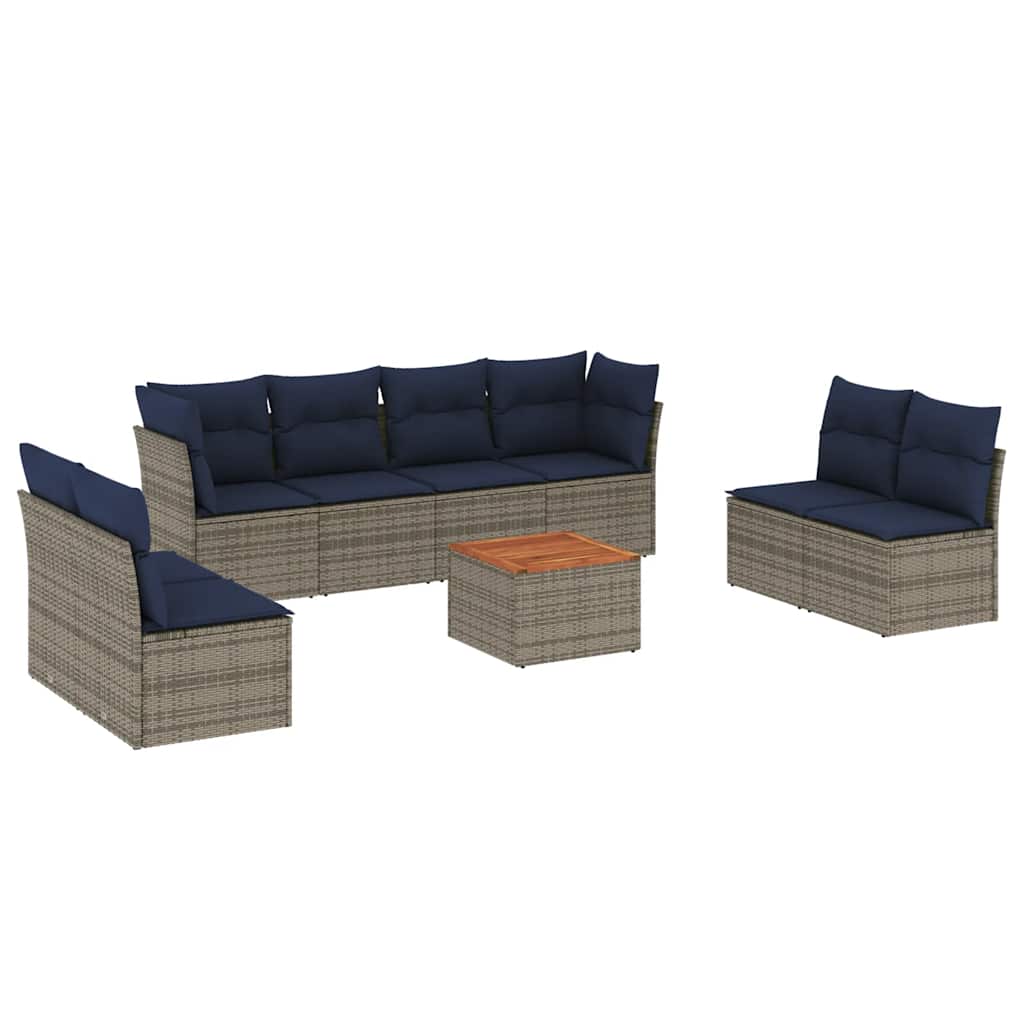 9-delige Loungeset met kussens poly rattan grijs is nu te koop bij PeponiXL, paradijselijk wonen!