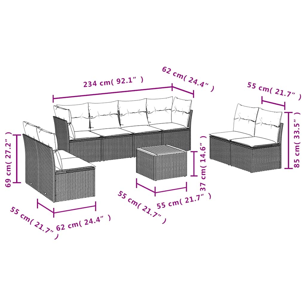 9-delige Loungeset met kussens poly rattan grijs is nu te koop bij PeponiXL, paradijselijk wonen!