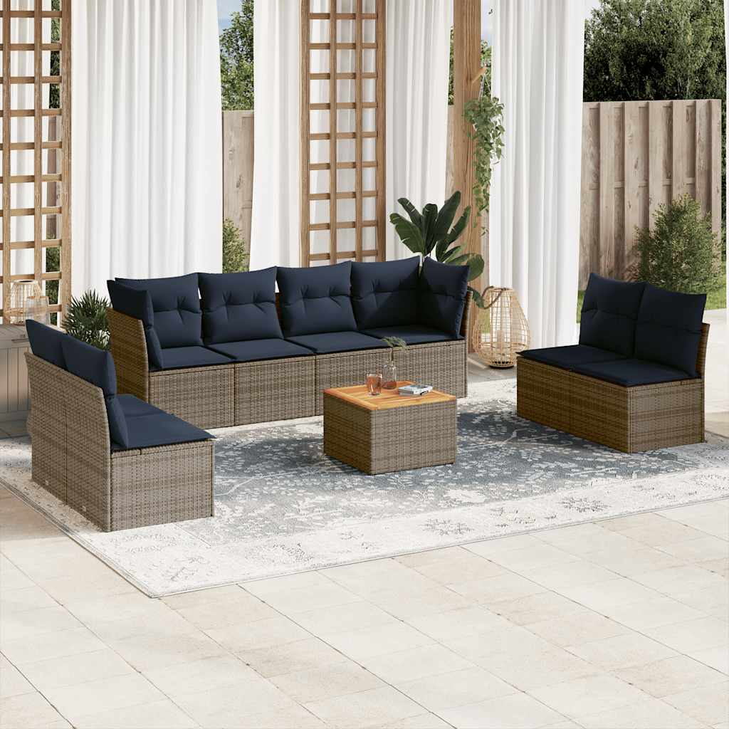 9-delige Loungeset met kussens poly rattan grijs is nu te koop bij PeponiXL, paradijselijk wonen!