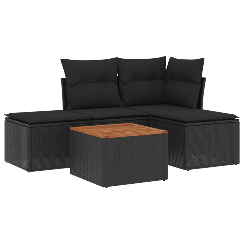 5-delige Loungeset met kussens poly rattan zwart is nu te koop bij PeponiXL, paradijselijk wonen!