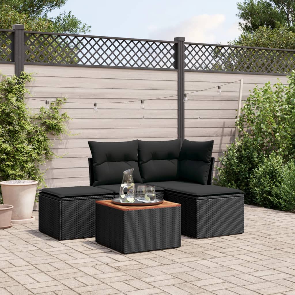5-delige Loungeset met kussens poly rattan zwart is nu te koop bij PeponiXL, paradijselijk wonen!