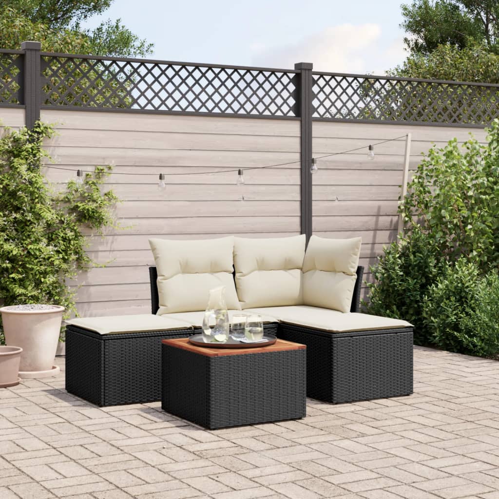 5-delige Loungeset met kussens poly rattan zwart is nu te koop bij PeponiXL, paradijselijk wonen!