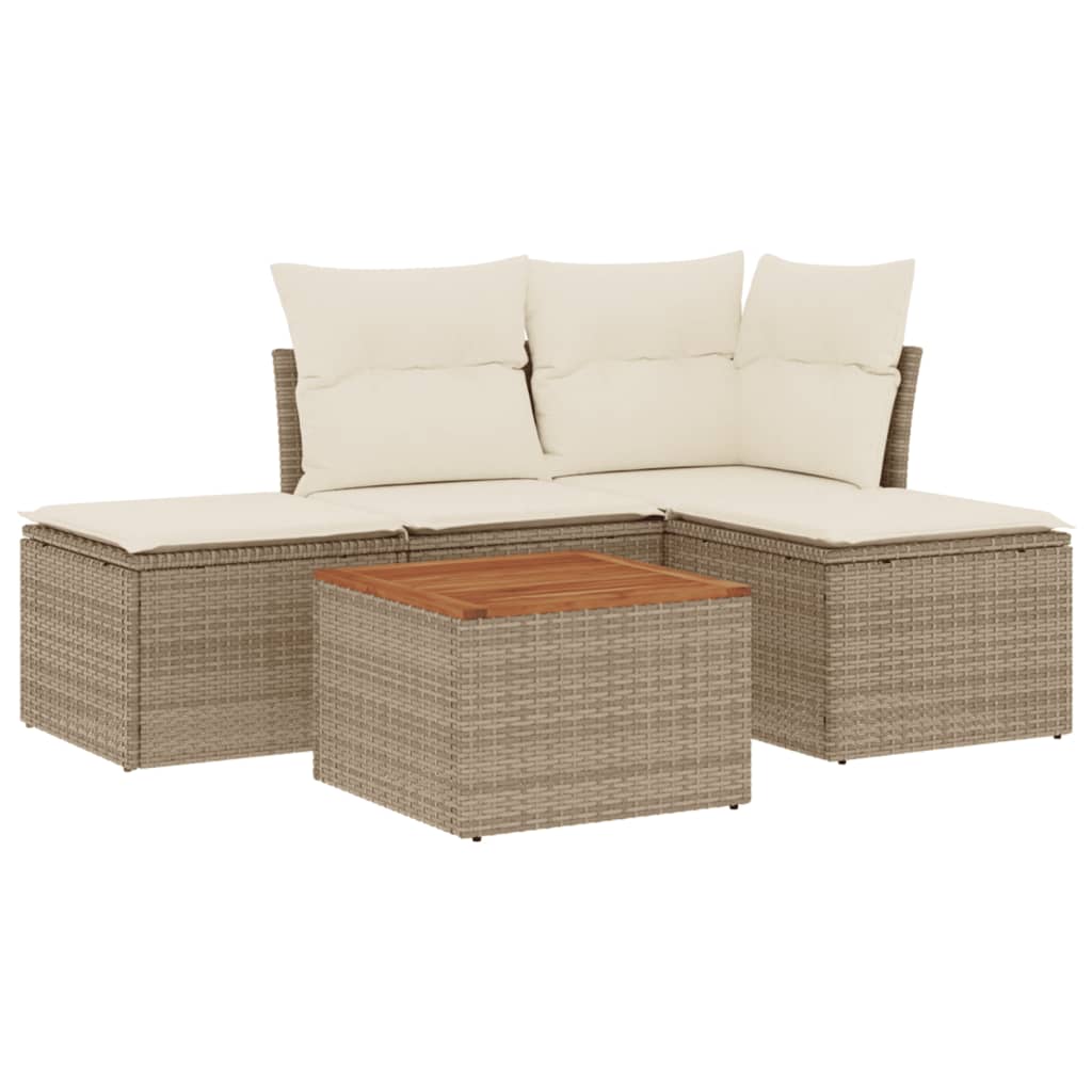 5-delige Loungeset met kussens poly rattan beige is nu te koop bij PeponiXL, paradijselijk wonen!