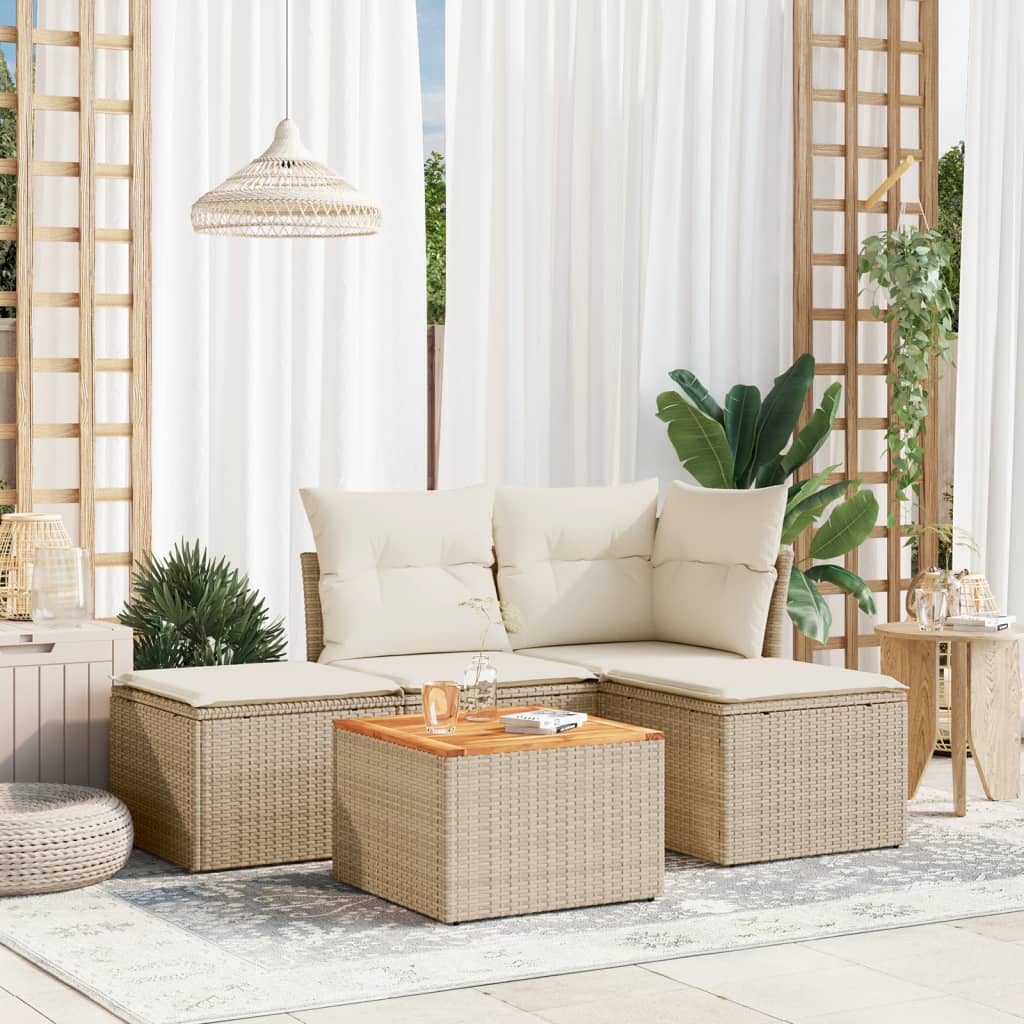5-delige Loungeset met kussens poly rattan beige is nu te koop bij PeponiXL, paradijselijk wonen!