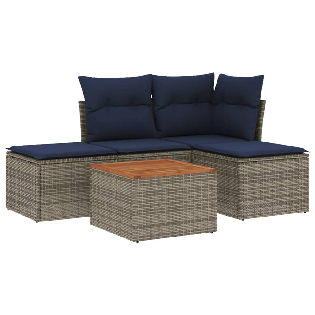 5-delige tuinbankset met kussens, grijs polyrotan is nu te koop bij PeponiXL, paradijselijk wonen!