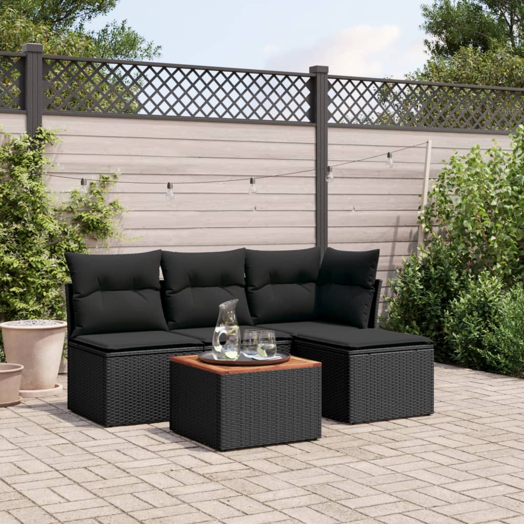 5-delige Loungeset met kussens poly rattan zwart is nu te koop bij PeponiXL, paradijselijk wonen!