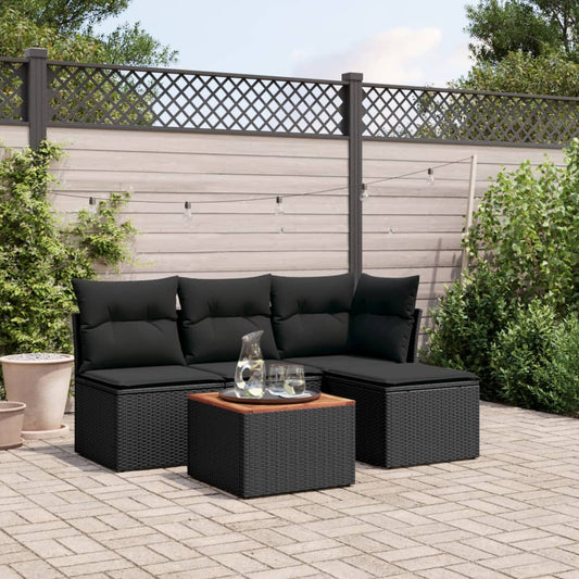 5-delige Loungeset met kussens poly rattan zwart is nu te koop bij PeponiXL, paradijselijk wonen!
