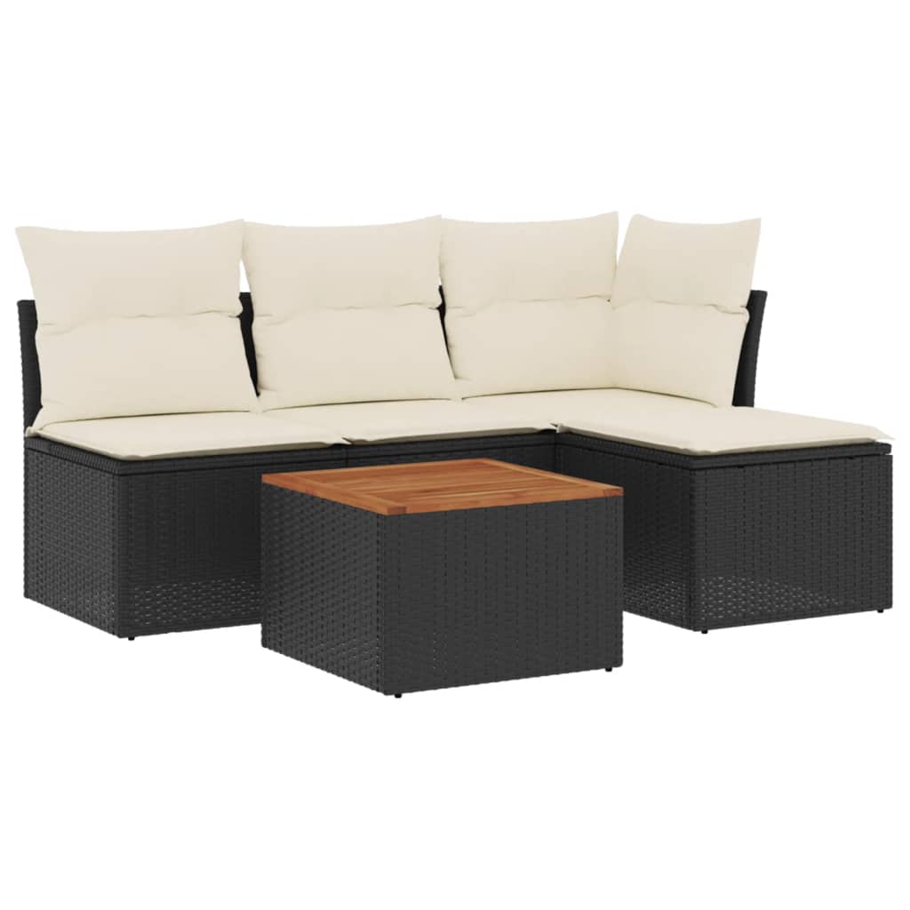 5-delige Loungeset met kussens poly rattan zwart is nu te koop bij PeponiXL, paradijselijk wonen!