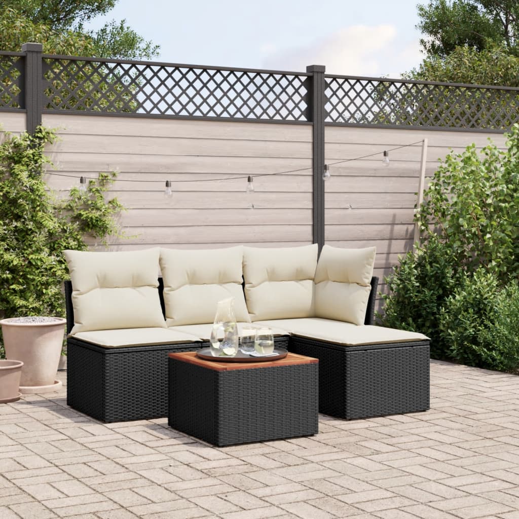 5-delige Loungeset met kussens poly rattan zwart is nu te koop bij PeponiXL, paradijselijk wonen!