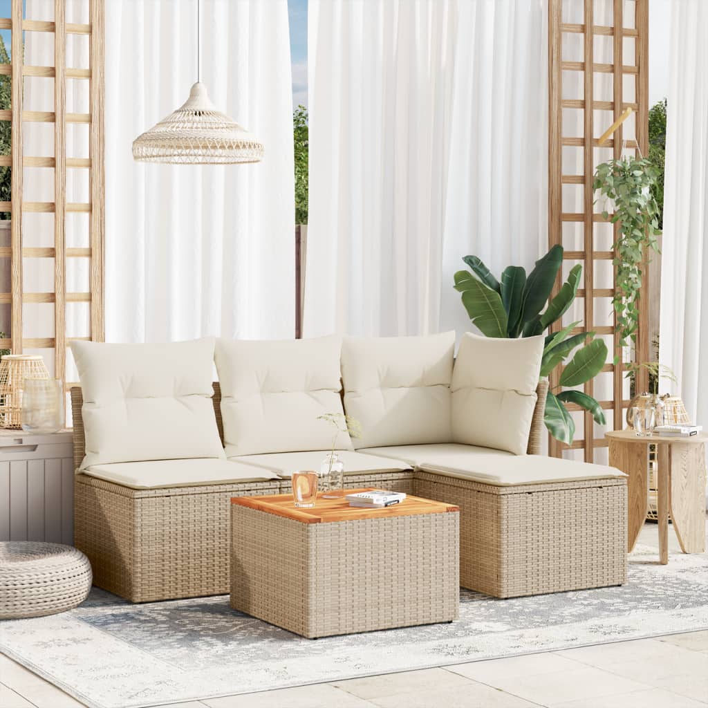 5-delige Loungeset met kussens poly rattan beige is nu te koop bij PeponiXL, paradijselijk wonen!