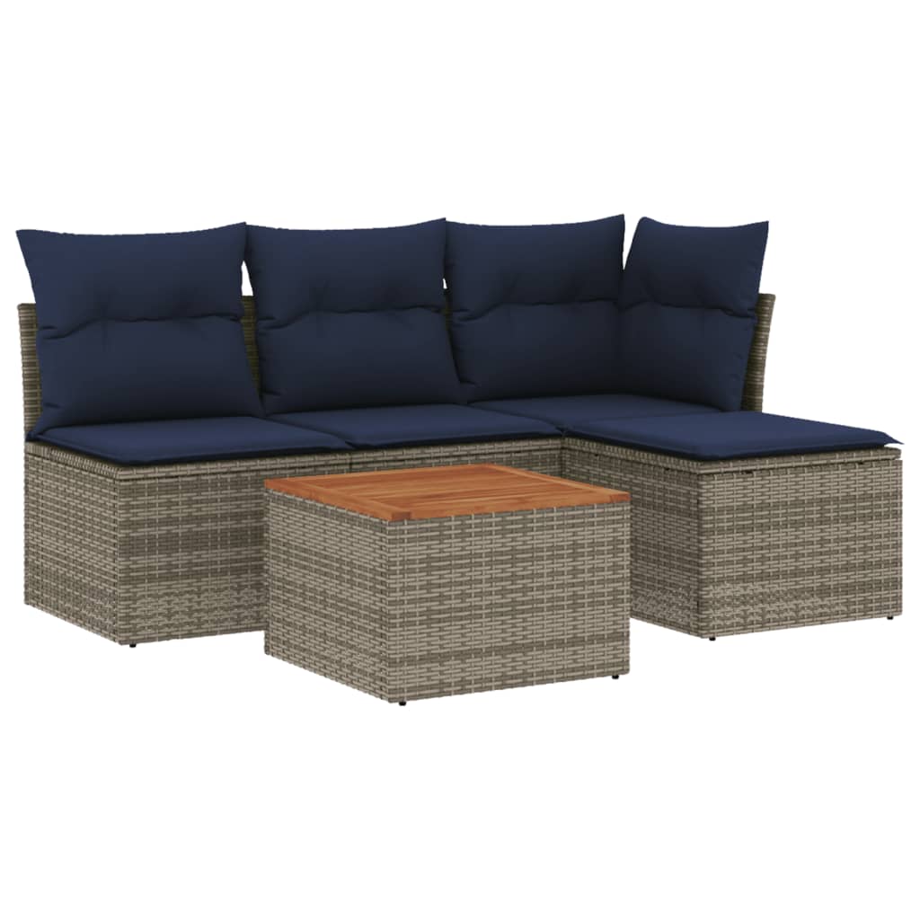 5-delige tuinbankset met kussens, grijs polyrotan is nu te koop bij PeponiXL, paradijselijk wonen!