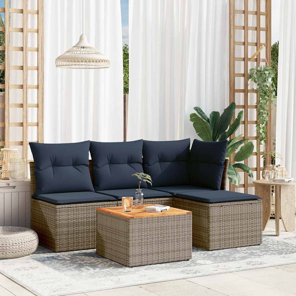 5-delige tuinbankset met kussens, grijs polyrotan is nu te koop bij PeponiXL, paradijselijk wonen!