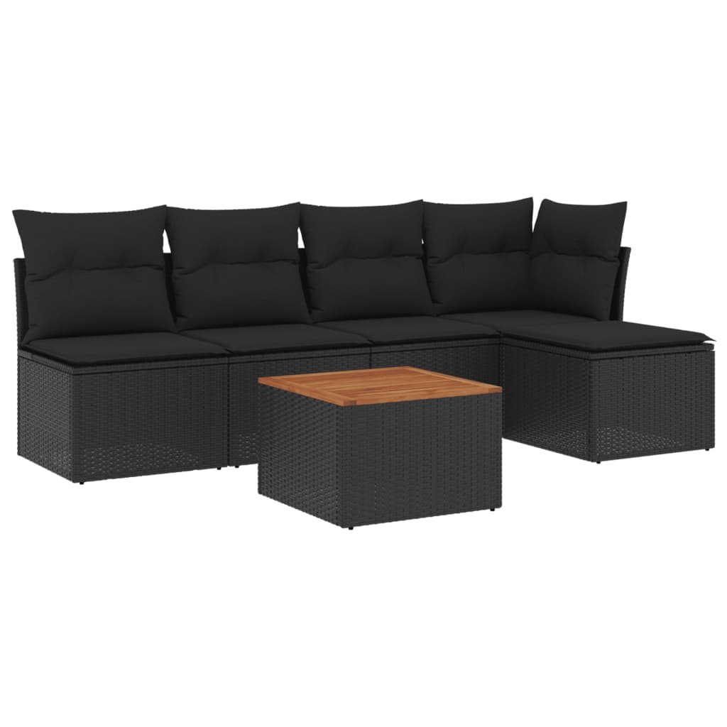 6-delige Loungeset met kussens poly rattan zwart is nu te koop bij PeponiXL, paradijselijk wonen!