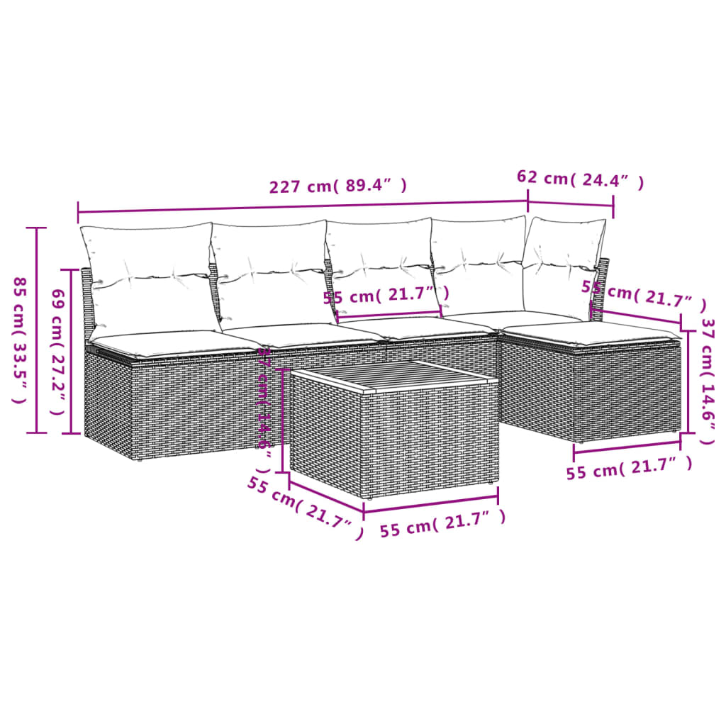 6-delige Loungeset met kussens poly rattan zwart is nu te koop bij PeponiXL, paradijselijk wonen!