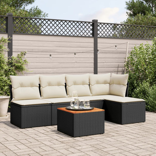 6-delige Loungeset met kussens poly rattan zwart is nu te koop bij PeponiXL, paradijselijk wonen!