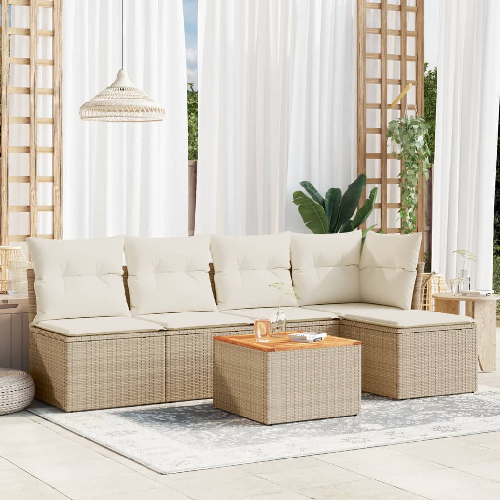 6-delige Loungeset met kussens poly rattan beige is nu te koop bij PeponiXL, paradijselijk wonen!