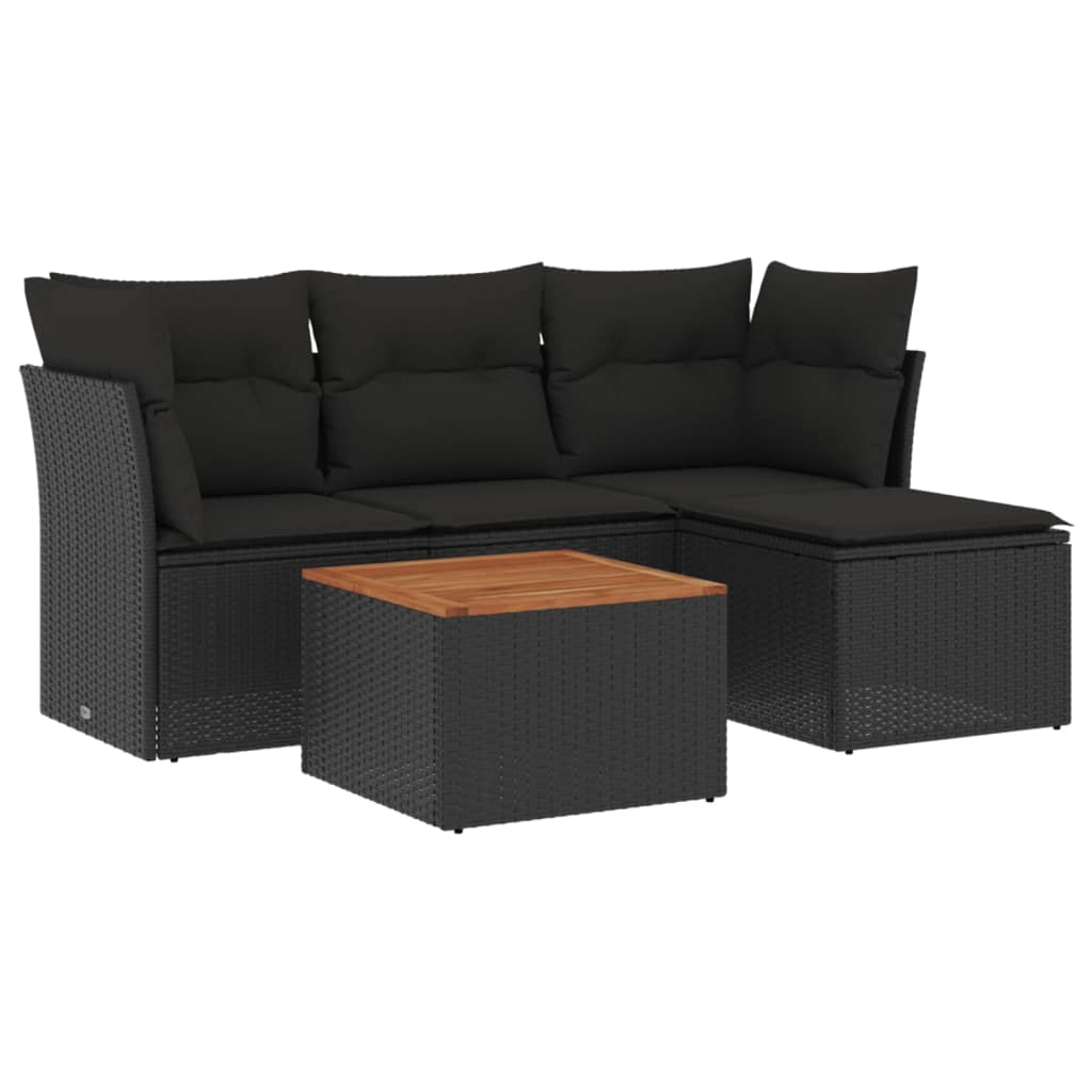 5-delige Loungeset met kussens poly rattan zwart is nu te koop bij PeponiXL, paradijselijk wonen!