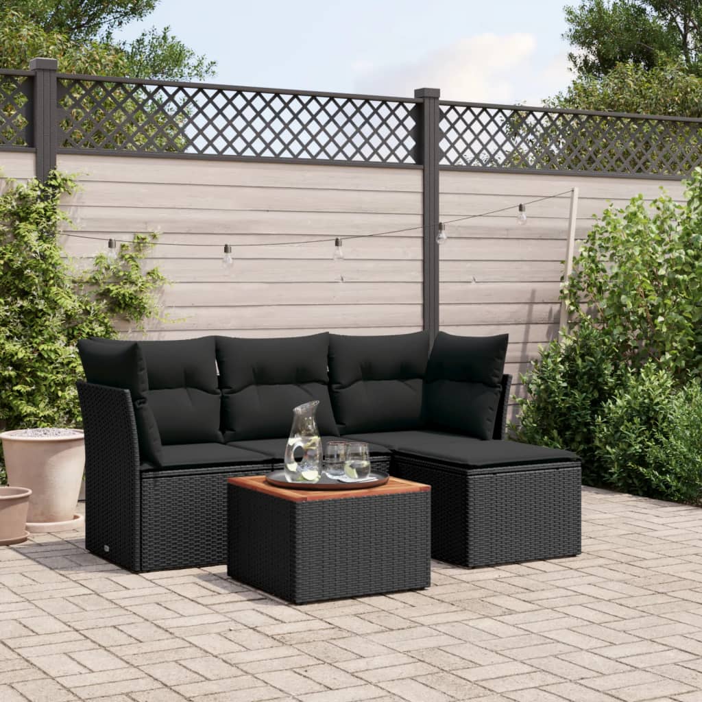 5-delige Loungeset met kussens poly rattan zwart is nu te koop bij PeponiXL, paradijselijk wonen!