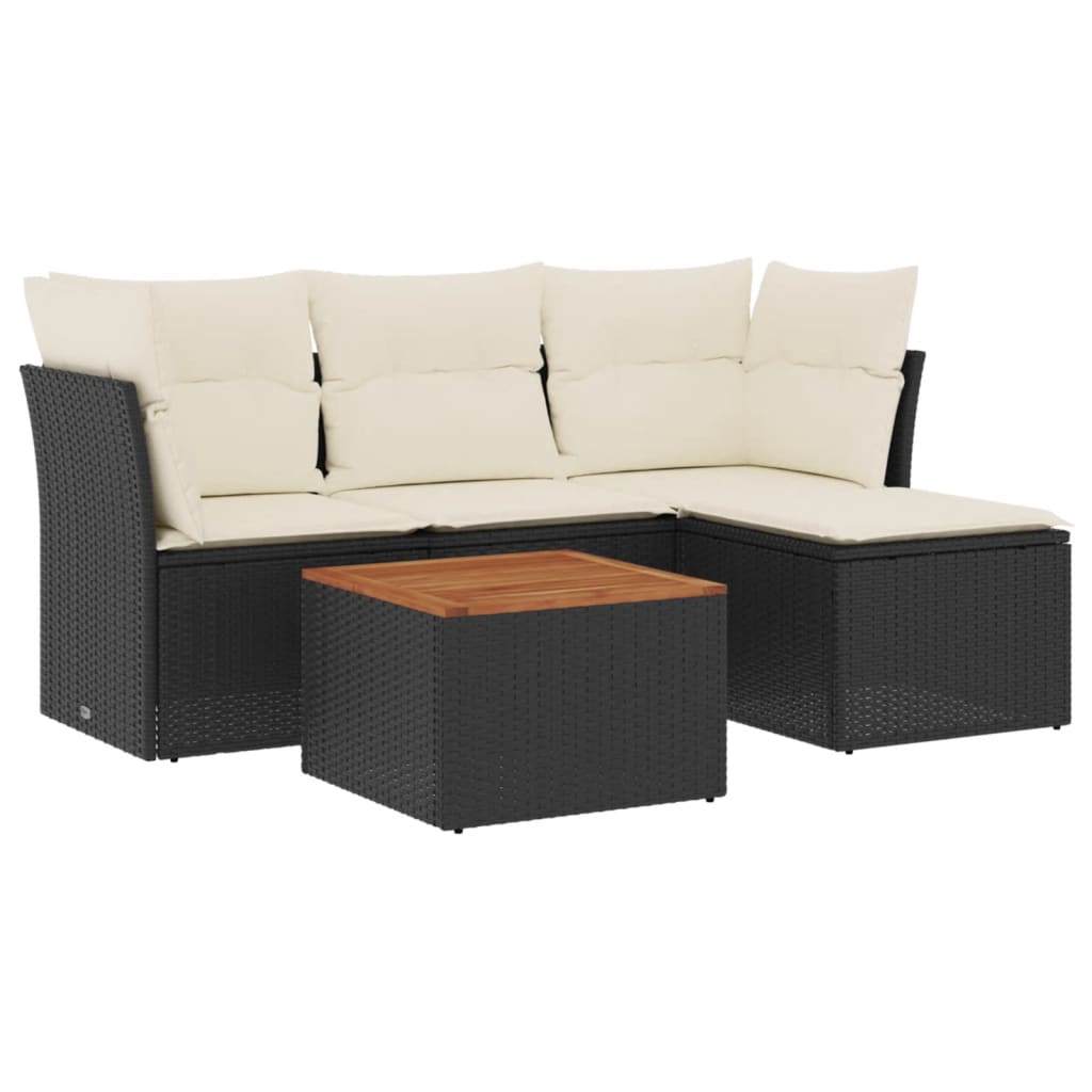 5-delige Loungeset met kussens poly rattan zwart is nu te koop bij PeponiXL, paradijselijk wonen!