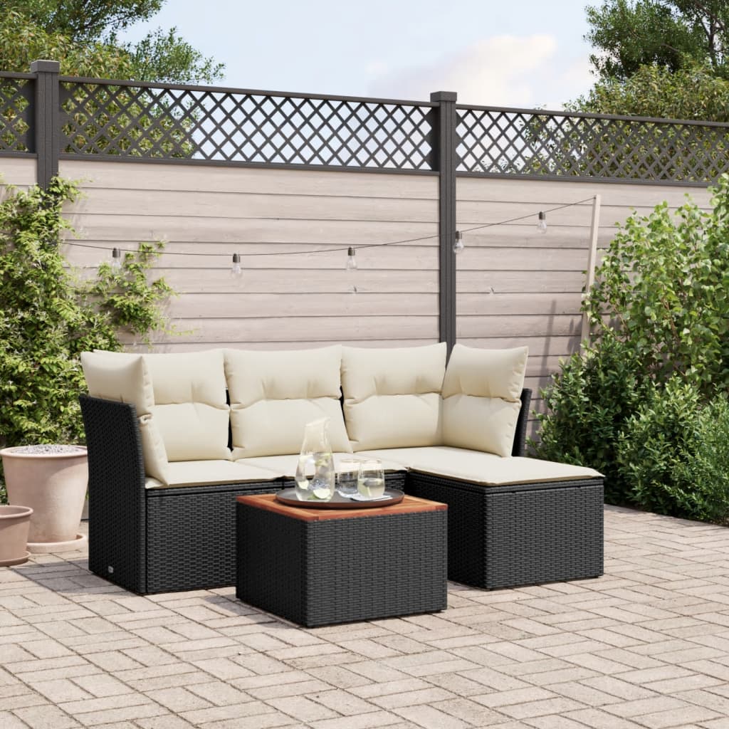 5-delige Loungeset met kussens poly rattan zwart is nu te koop bij PeponiXL, paradijselijk wonen!