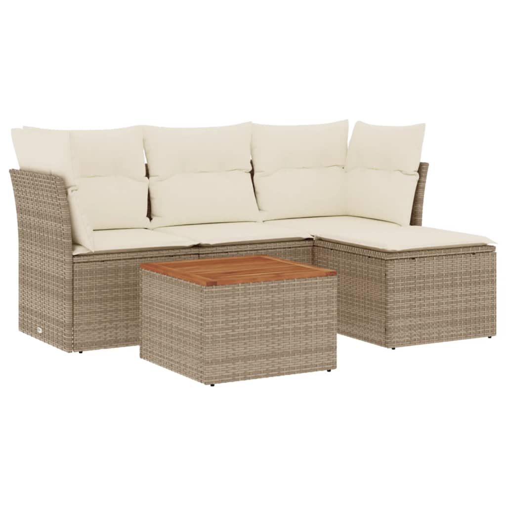 5-delige Loungeset met kussens poly rattan beige is nu te koop bij PeponiXL, paradijselijk wonen!