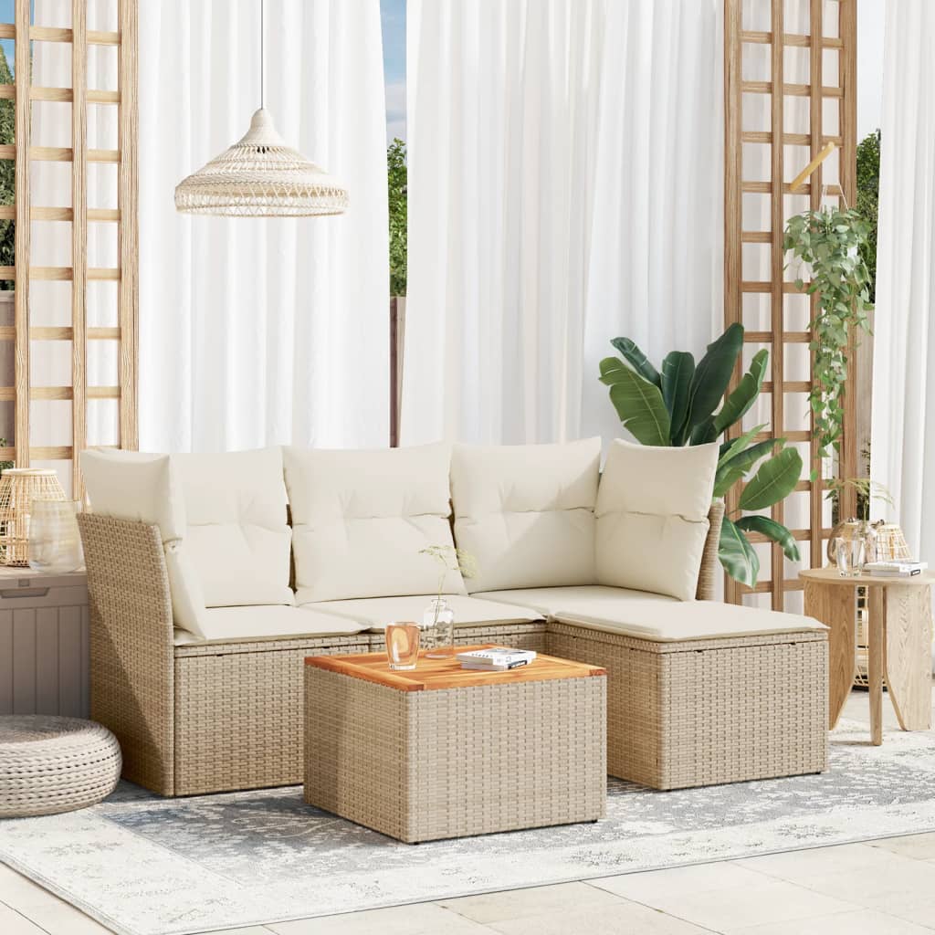 5-delige Loungeset met kussens poly rattan beige is nu te koop bij PeponiXL, paradijselijk wonen!