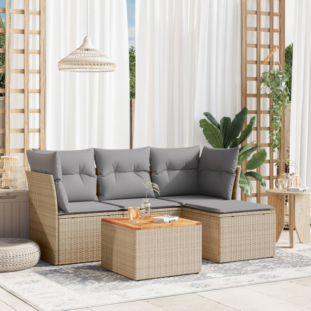 5-delige Loungeset met kussens poly rattan gemengd beige is nu te koop bij PeponiXL, paradijselijk wonen!