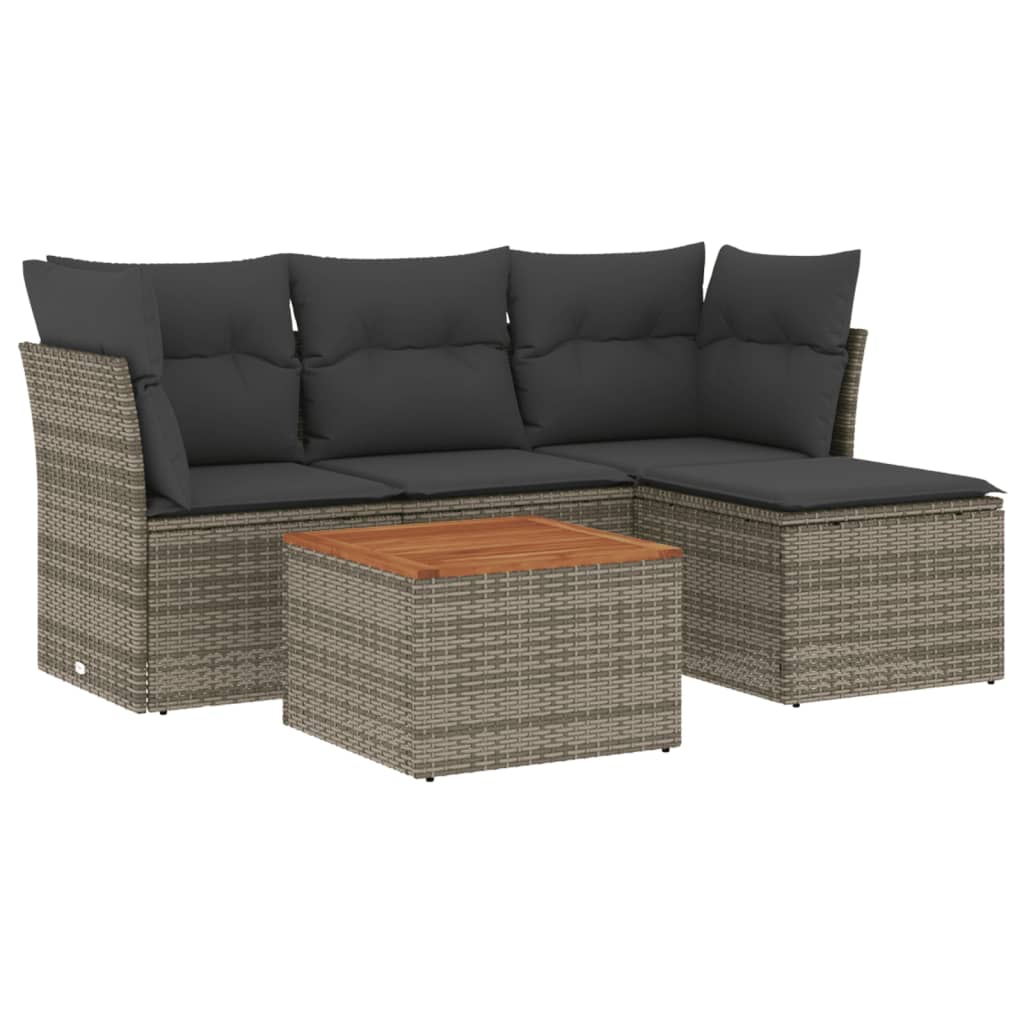 5-delige Loungeset met kussens poly rattan grijs is nu te koop bij PeponiXL, paradijselijk wonen!