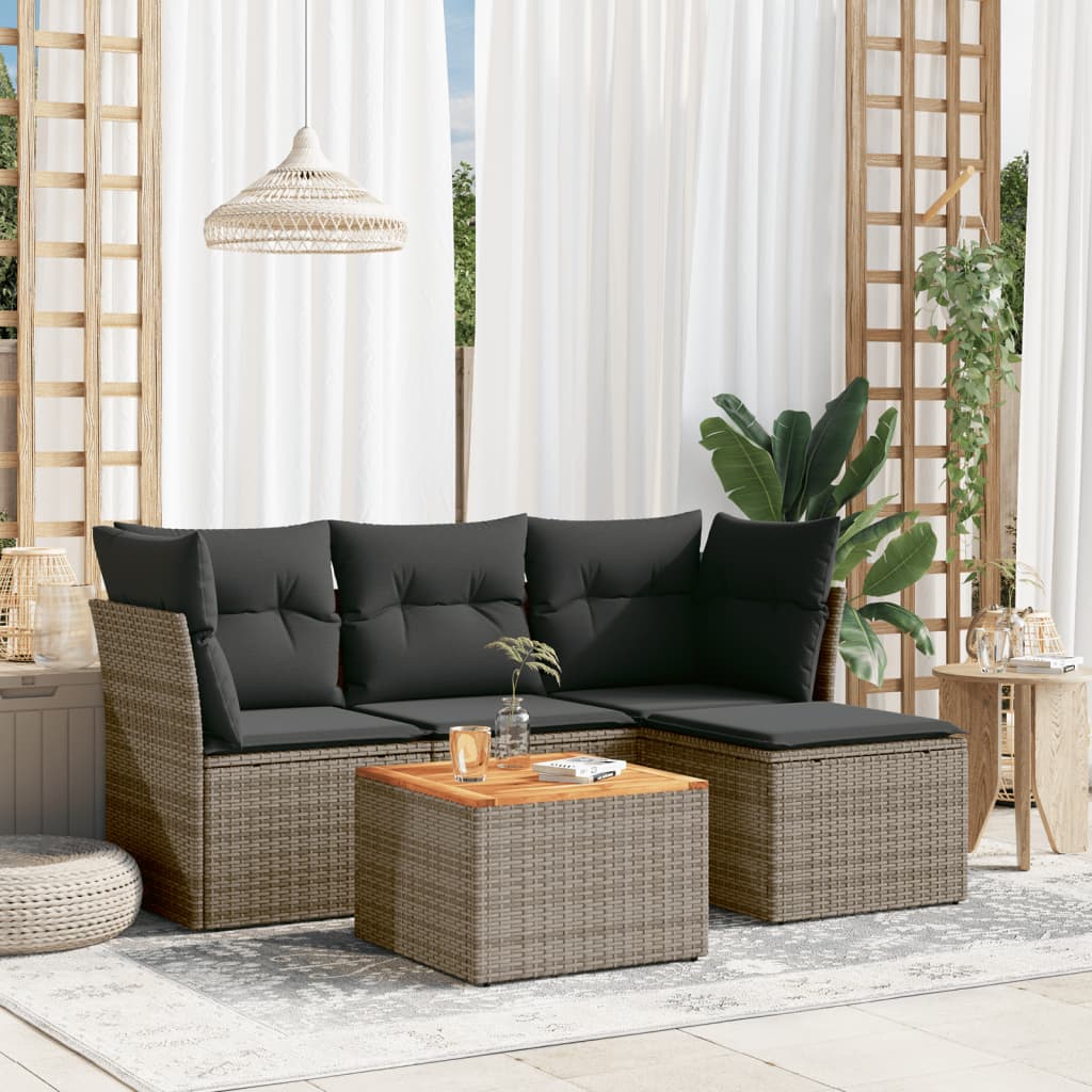 5-delige Loungeset met kussens poly rattan grijs is nu te koop bij PeponiXL, paradijselijk wonen!
