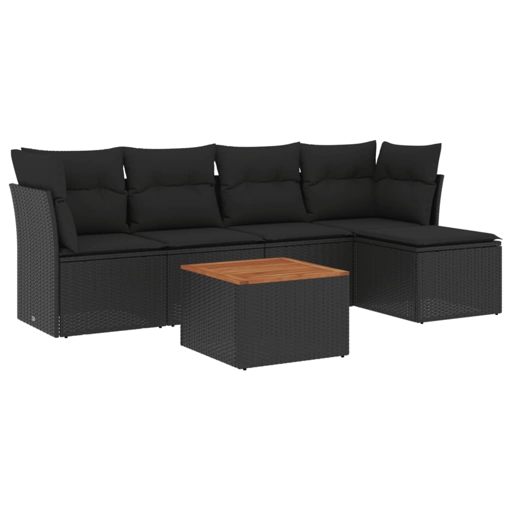 6-delige Loungeset met kussens poly rattan zwart is nu te koop bij PeponiXL, paradijselijk wonen!