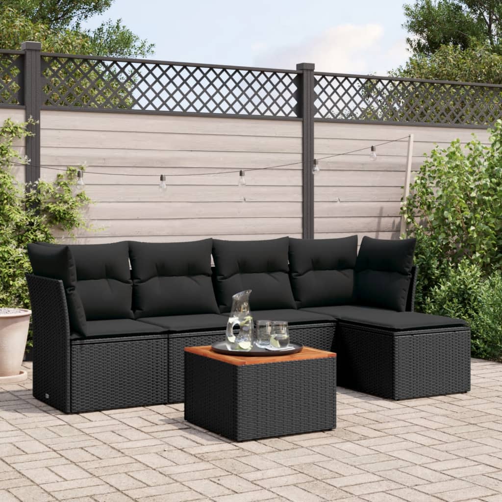 6-delige Loungeset met kussens poly rattan zwart is nu te koop bij PeponiXL, paradijselijk wonen!