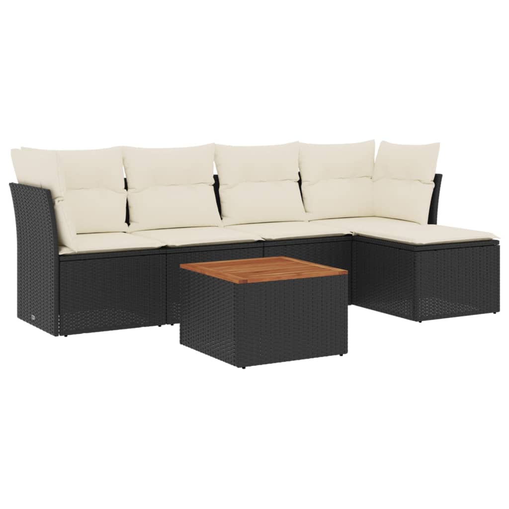 6-delige Loungeset met kussens poly rattan zwart is nu te koop bij PeponiXL, paradijselijk wonen!